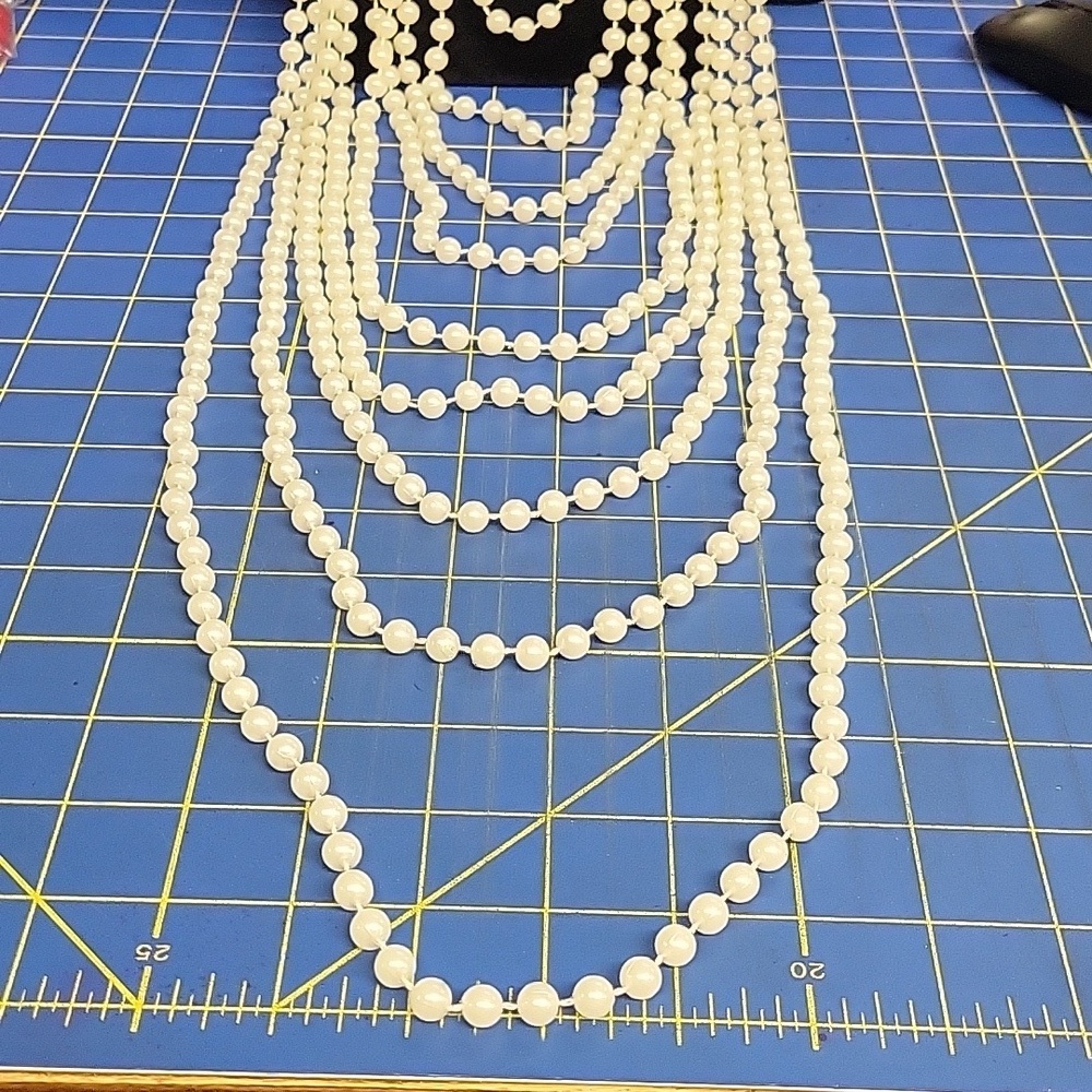 Silver White Beaded 15 Strand Layered Necklace - Picture 3 of 6